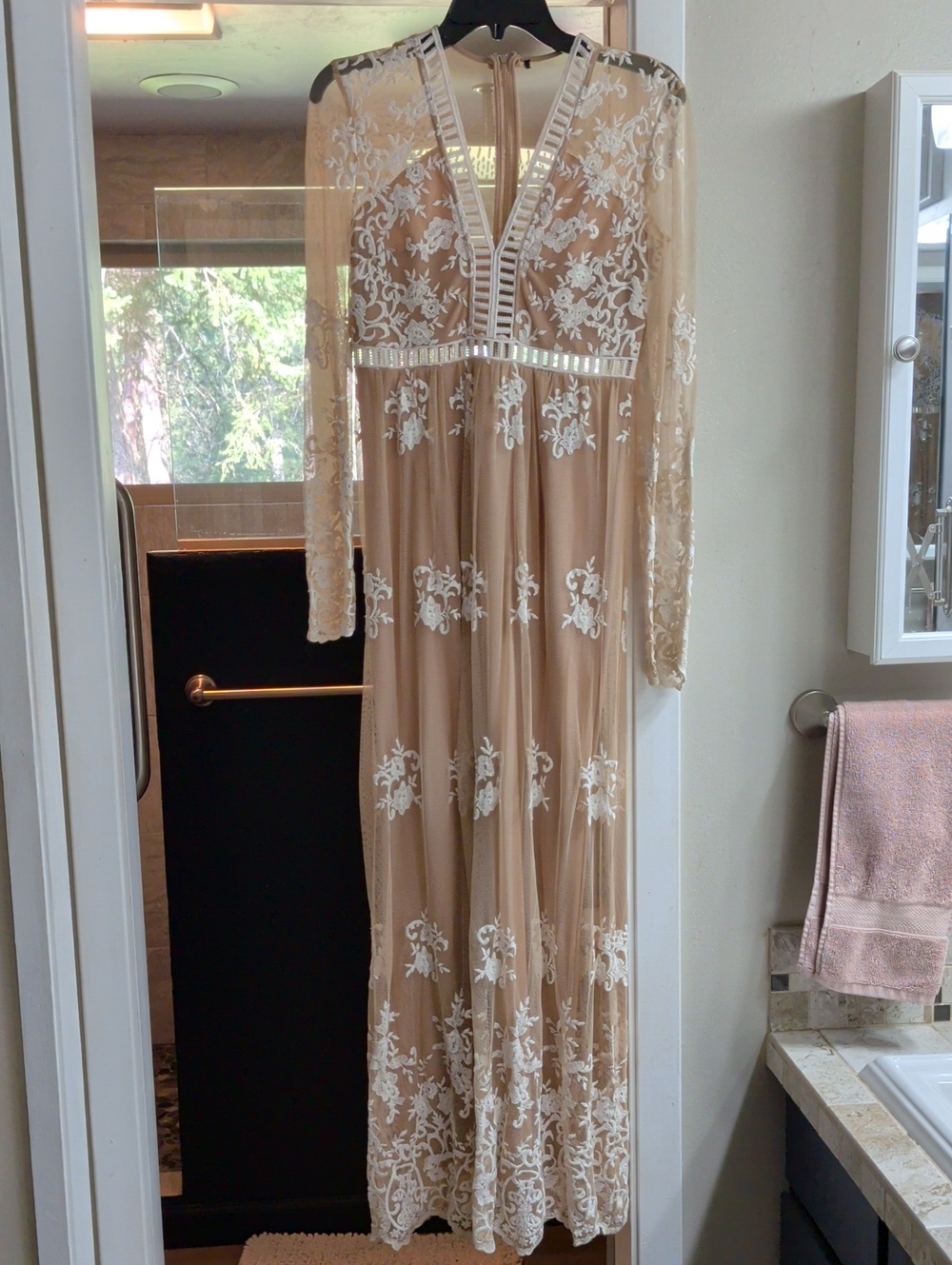 H&M Nude Sheer Lace Embroidered Long Sleeve Maxi Dress